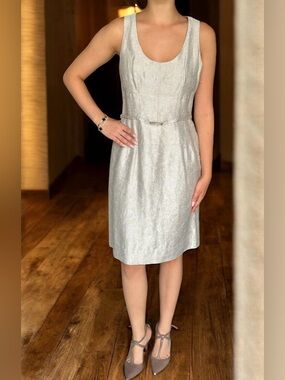 🆕 Hugo Boss Linen Silk Dress Metallic Beige